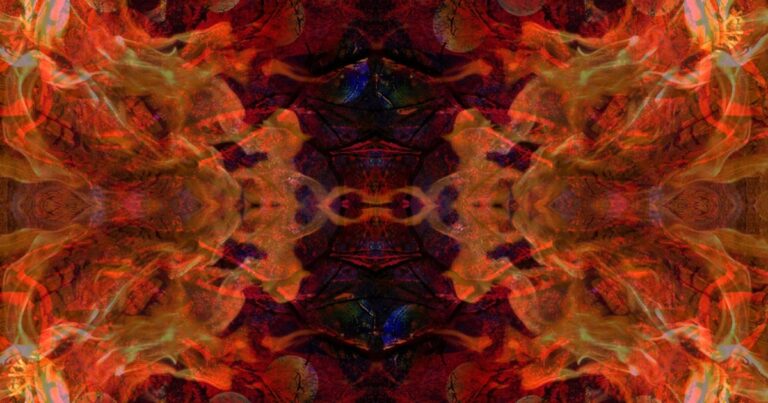 Dancing flames and glowing embers with mythic symbols, Fire—The Spark of Becoming essay, From Yonder Shore