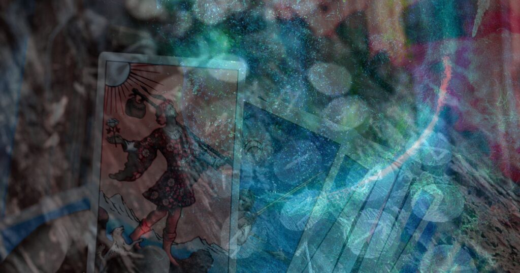 Tarot cards and rune stones arranged on a mystical altar, Oracle Readings, From Yonder Shore