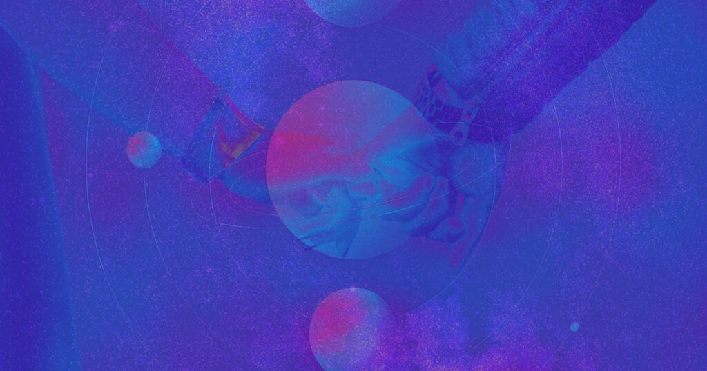 Two interwoven astrological charts with celestial symbols, Relational Astrology Readings, From Yonder Shore